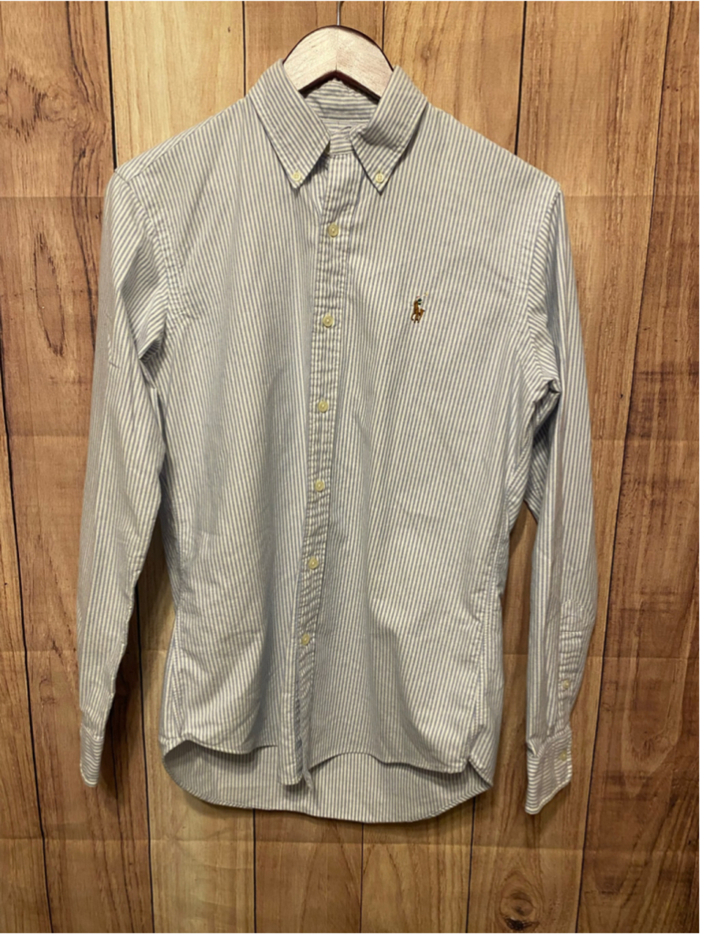 Ralph Lauren Small Custom Fit Casual Button Down Shirt White Blue Striped